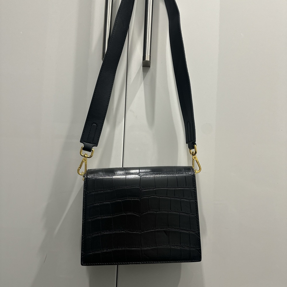 JW PEI Black Crocodile-Embossed Crossbody Bag